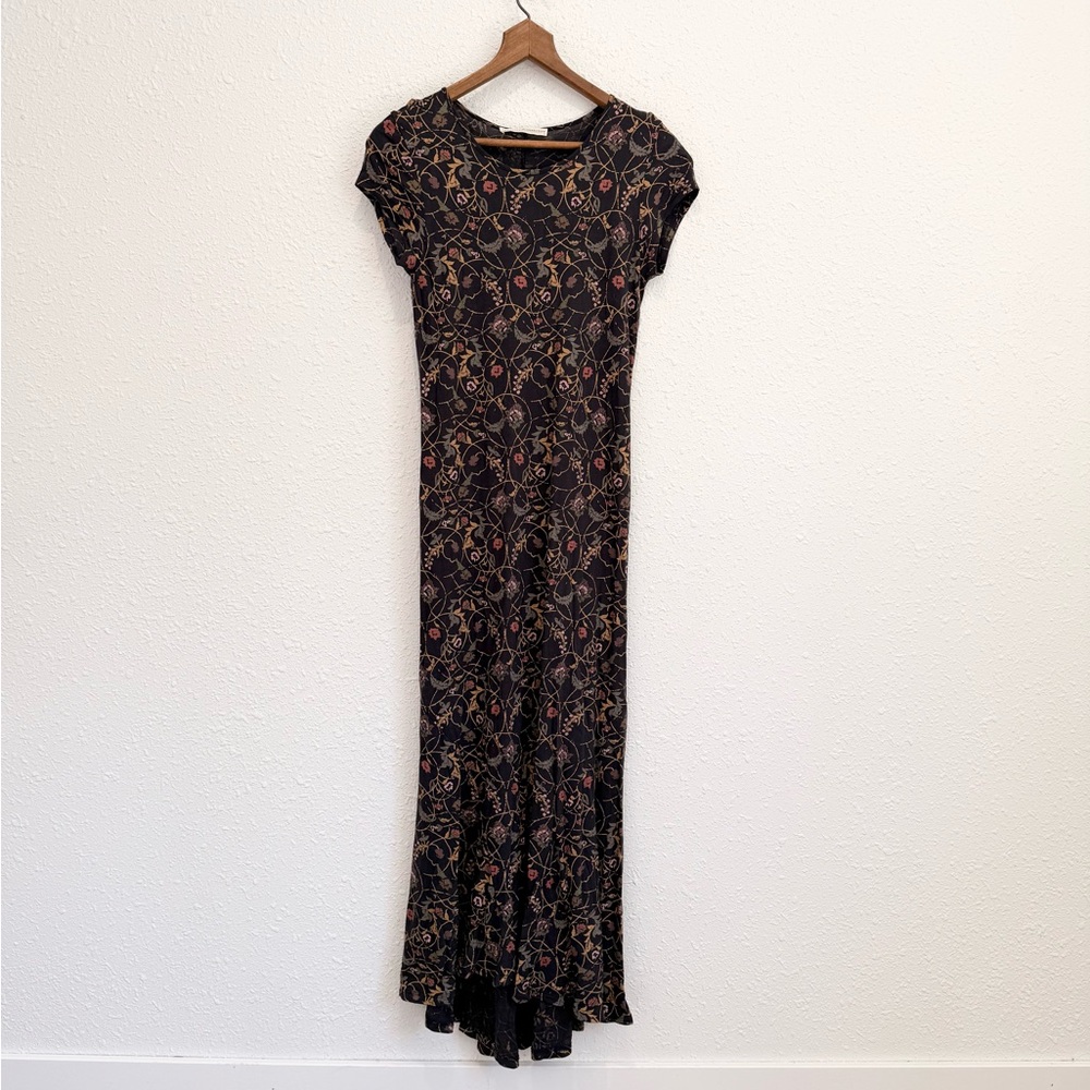 Peruvian connection navy blue floral long maxi flowy dress small